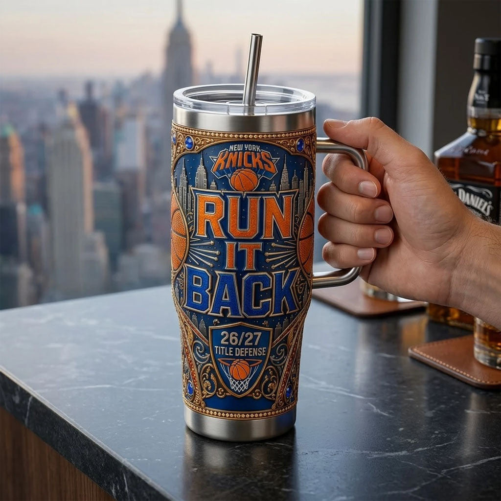 New York Knicks Run It Back Title Defense Tumbler NY Knicks Champions Merch Basketball Fan Gear - Merchluma