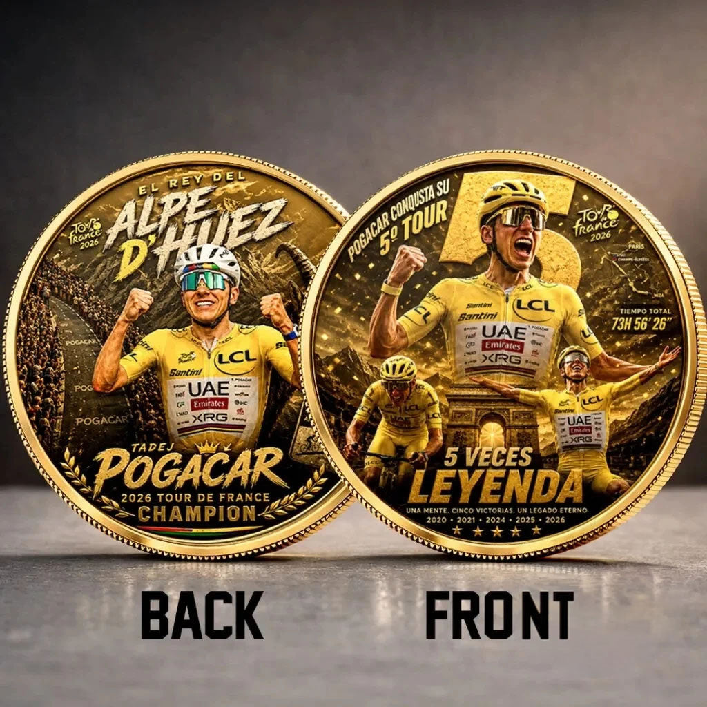 Tadej Pogacar 5th Tour De France Champion 2026 Alpe d'Huez Commemorative Coin Tadej Pogacar Merch - Merchluma