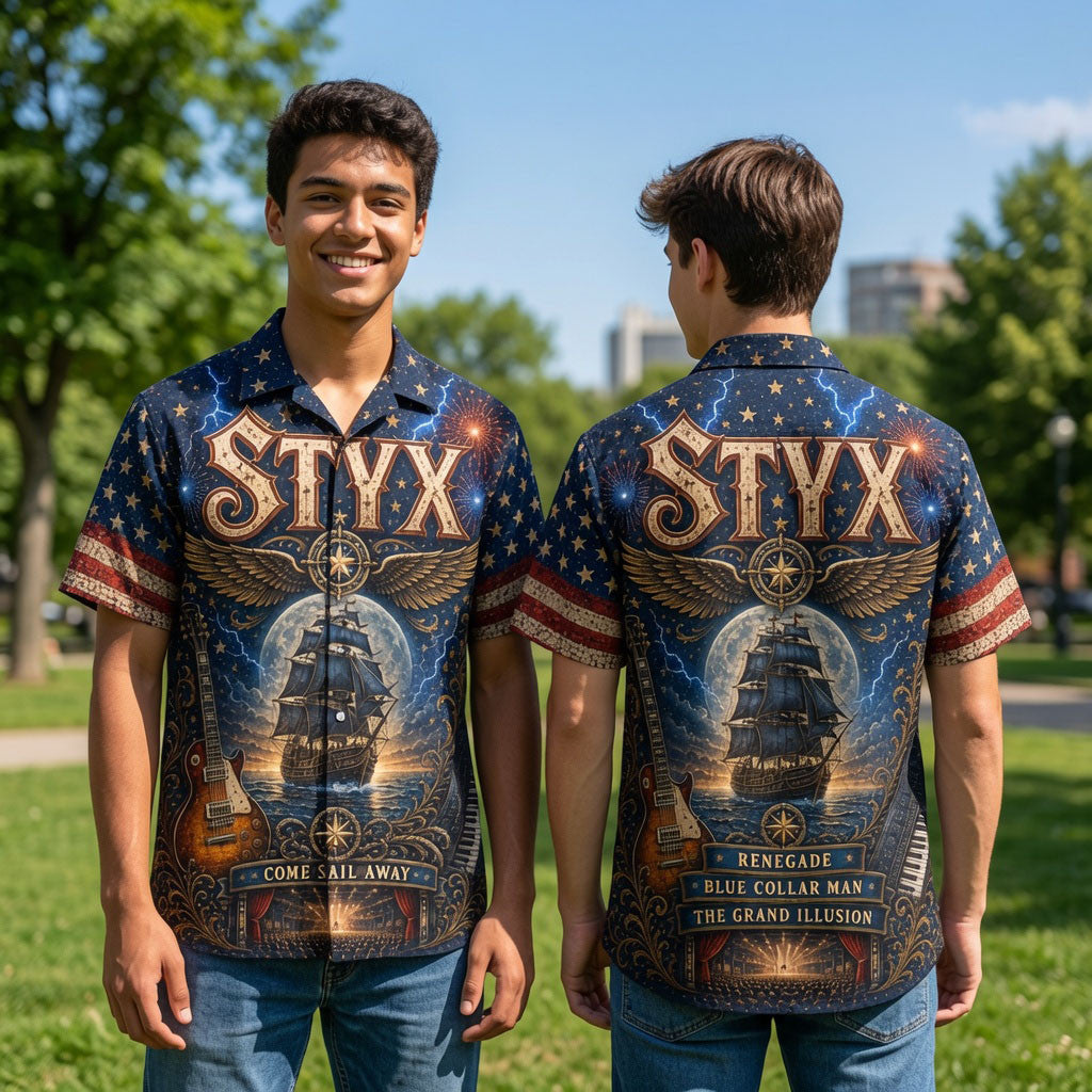 Styx Band Vintage Sailing Ship Come Sail Away Hawaiian Shirt Styx Merch Gifts For Him - Merchluma