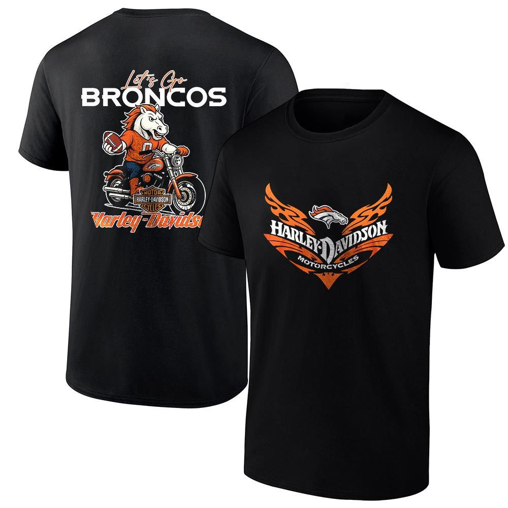 Denver Broncos Merch 2026 Denver Broncos X Harley Davidson Firewave Mascot-Shirt Game Day Gifts - Merchluma
