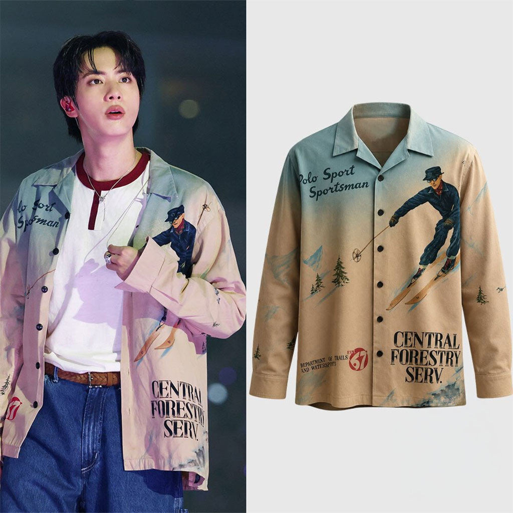 Jin BTS 1992 Polo Sport Sportsman Button Up Long Sleeve Shirt BTS Merch Gift For Army Fans - Merchluma