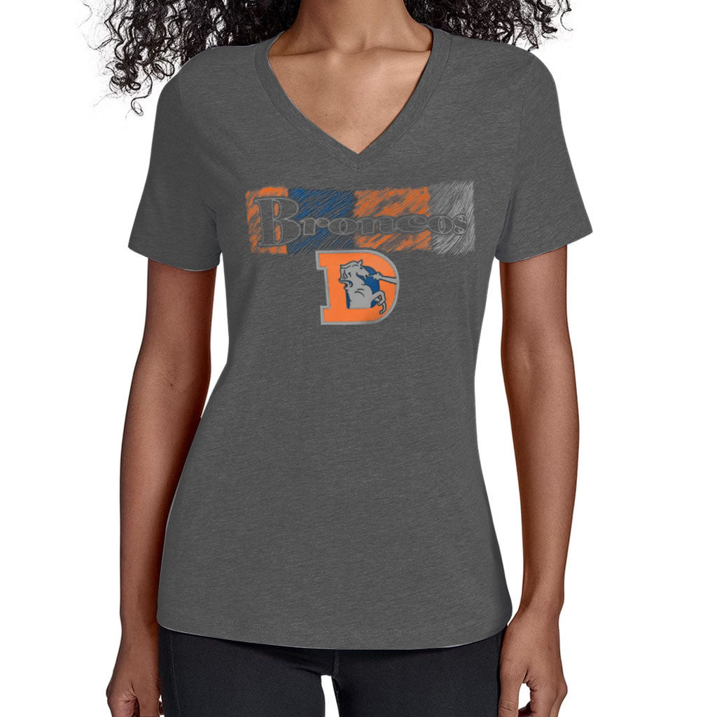 Denver Broncos Merch 2026 Denver Broncos Starter Color Shading V-Neck T-Shirt Gift For Her - Merchluma