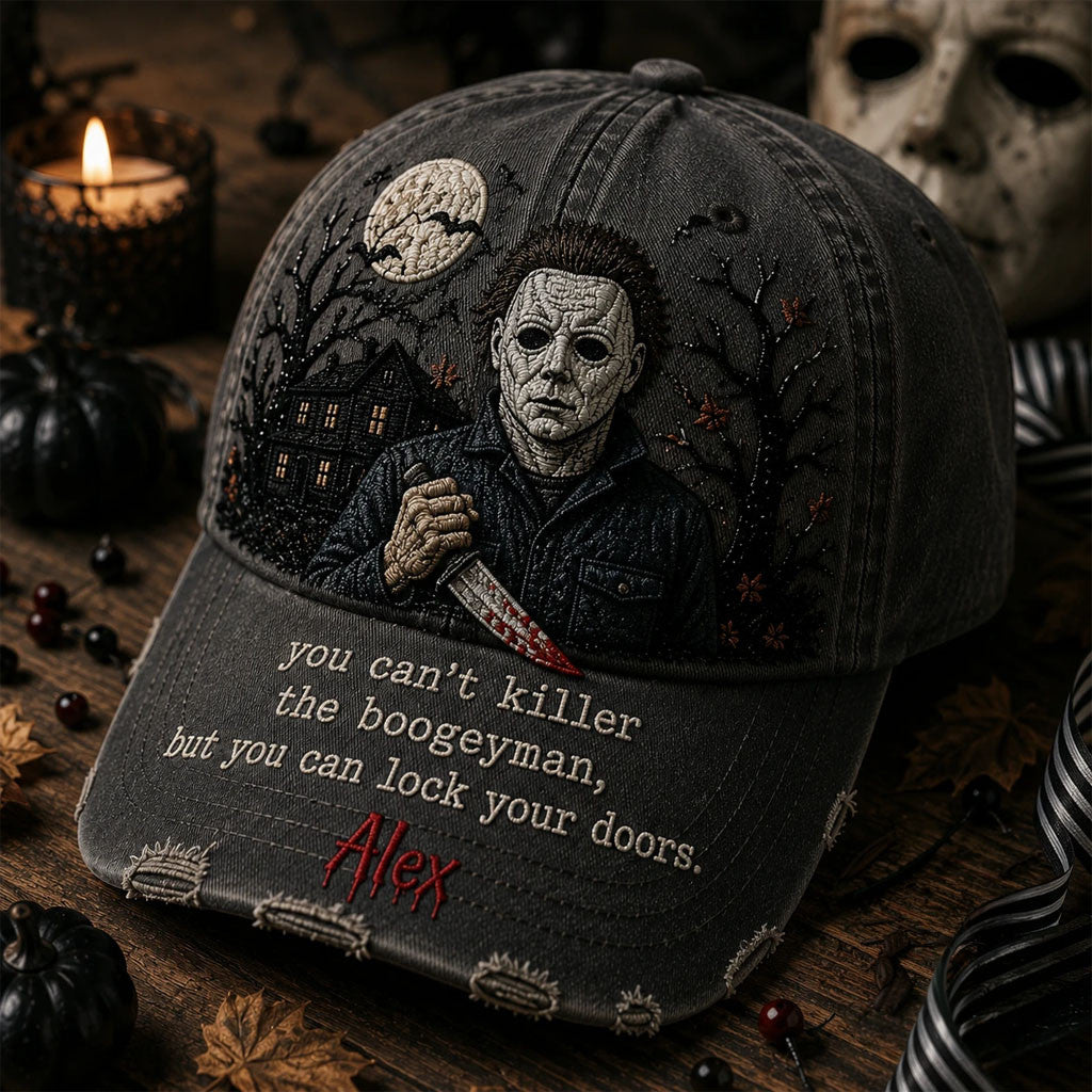 Personalized Michael Myers Boogeyman Hat You Can Lock Your Doors Hat Halloween Merch Gifts - Merchluma