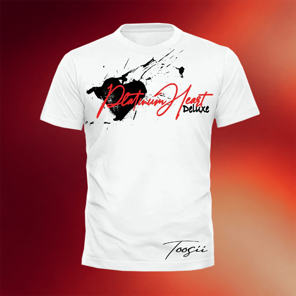 Toosii Merch 2026 Platinum Heart Splatter White T-Shirt Present For Rapper Fans - Merchluma