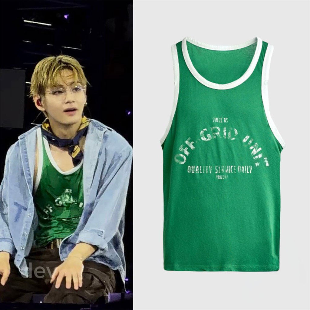V BTS Contrast Vintage Tank Top Green V BTS Merch Best Gifts For Kpop Fan - Merchluma