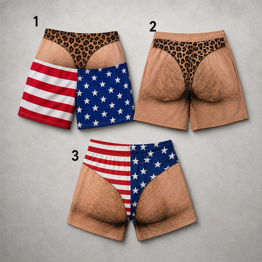 Hairy Chest And Butt Funny Novelty USA Flag Shorts 2026 Gag Gifts For Husband - Merchluma
