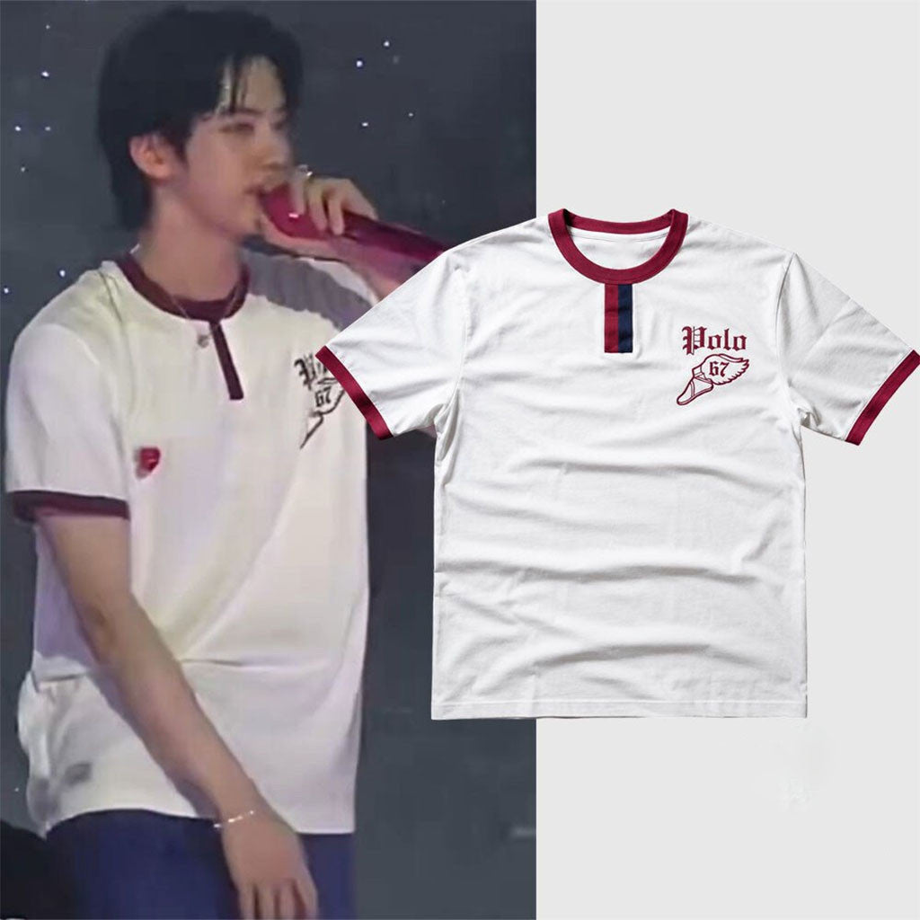 Jin BTS Polo Ralph Lauren Retro Sports Logo Slub Ringer Shirt BTS Arirang Tour Merch Fan Gifts - Merchluma