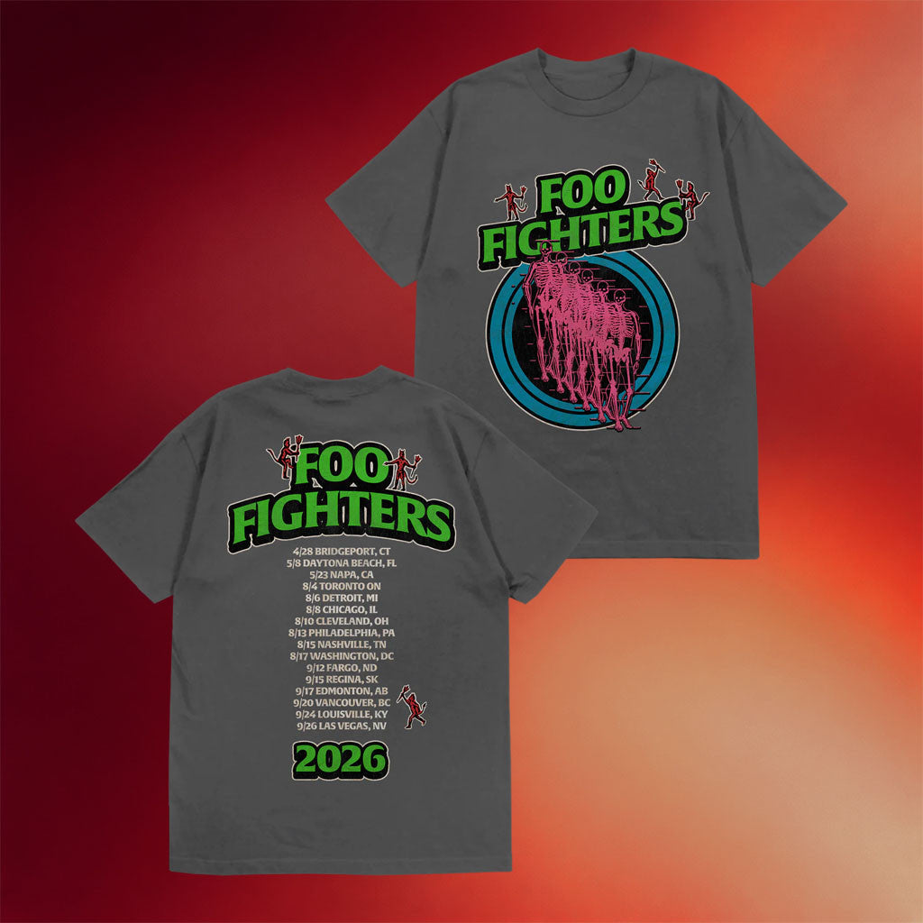 Foo Fighters Merch 2026 Retro Skeleton Tour T-Shirt FF Tour Merch Gift For Rock Fans - Merchluma