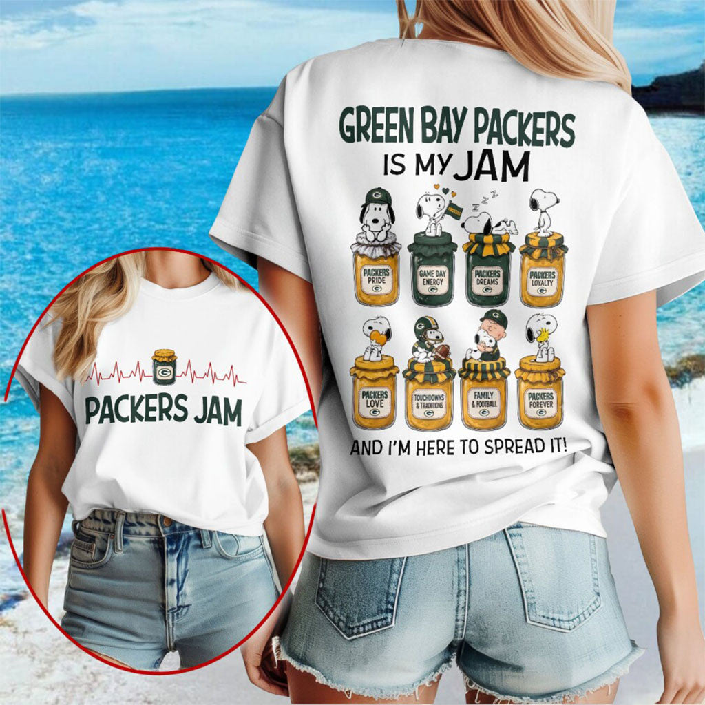 Snoopy x Green Bay Packers Is My Jam Football Shirt Packers Merch Gift Ideas For Fans - Merchluma