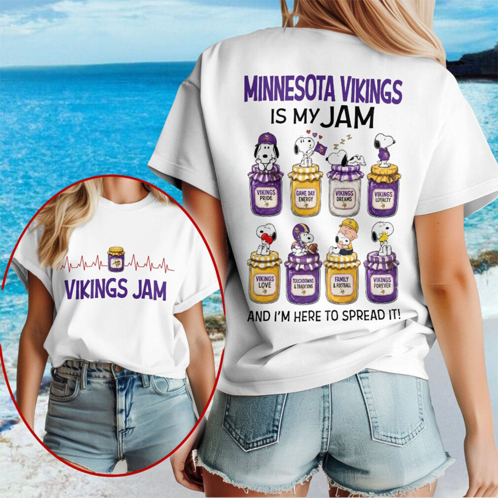 Snoopy x Minnesota Vikings Is My Jam T-Shirt Vikings Merch Presents For Football Lovers - Merchluma