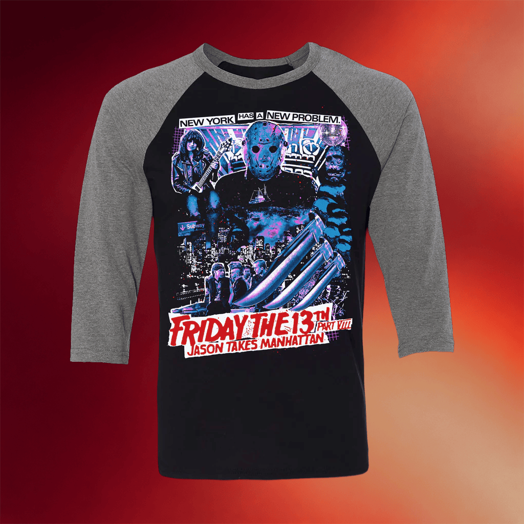 Creeporama Merch 2026 Friday The 13th Jason Takes Manhattan Raglan Shirt Horror Fan Gifts - Merchluma