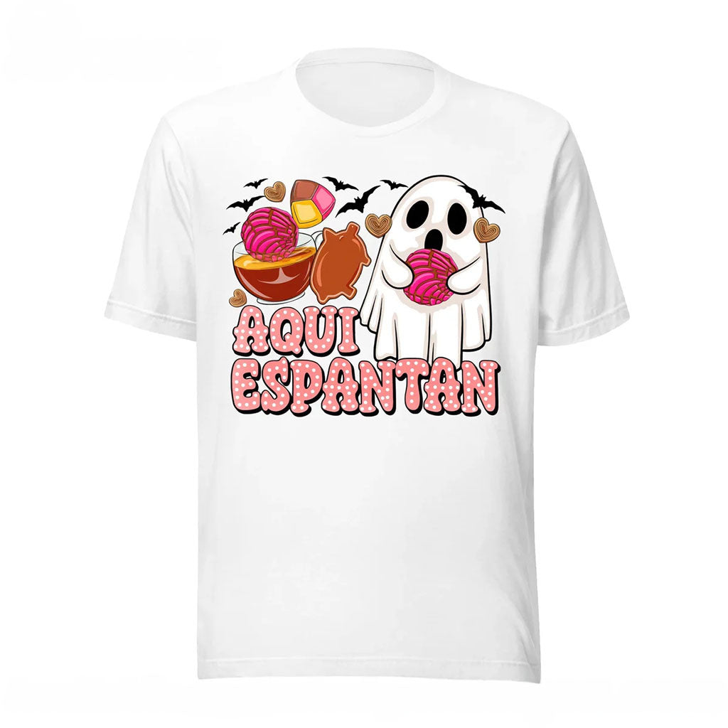 Aqui Espantan T-Shirt Spanish Halloween Shirt Funny Spanish Apparel Gift For Halloween - Merchluma
