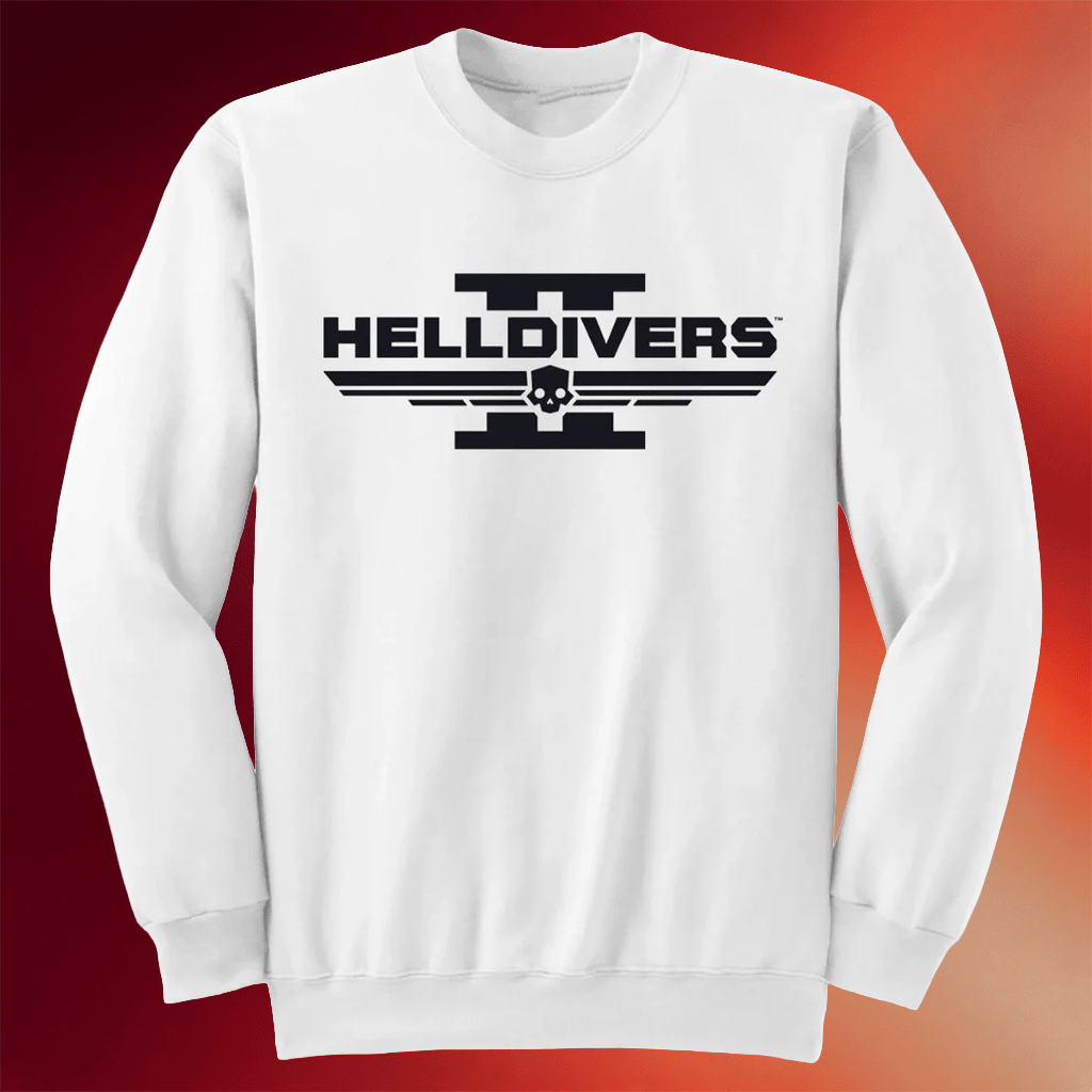 Helldivers 2 Merch Skull Logo and Text Sweatshirt Helldivers Crewneck Birthday Presents For Dad - Merchluma