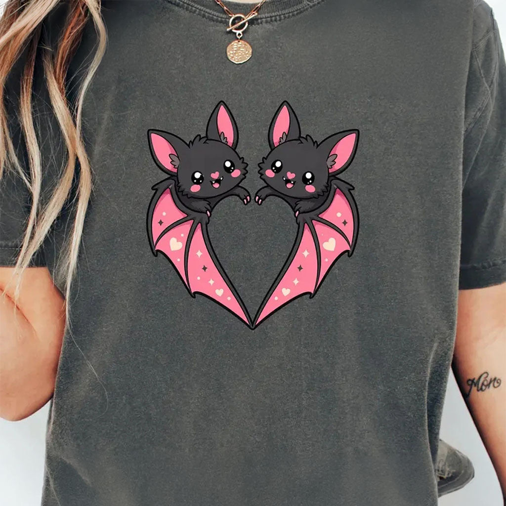 Cute Bat Heart Shirt Kawaii Bats Halloween Shirt Spooky Season Gift For Bat Lover - Merchluma