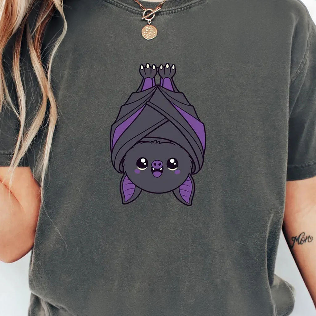 Cute Hanging Bat Shirt Kawaii Halloween Shirt Spooky Season Apparel Bat Lover Gifts - Merchluma