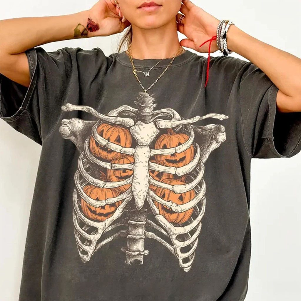 Halloween Skeleton Pumpkin Shirt Spooky Season Clothing Halloween Themed Presents - Merchluma