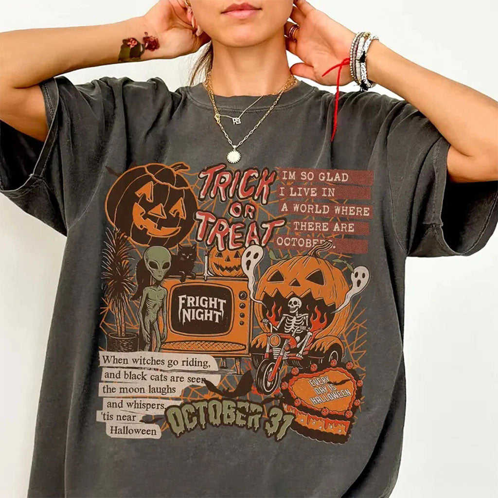 Halloween Trick Or Treat Collage Shirt Spooky Season Ghost Tee Halloween Cute Outfits Womens - Merchluma