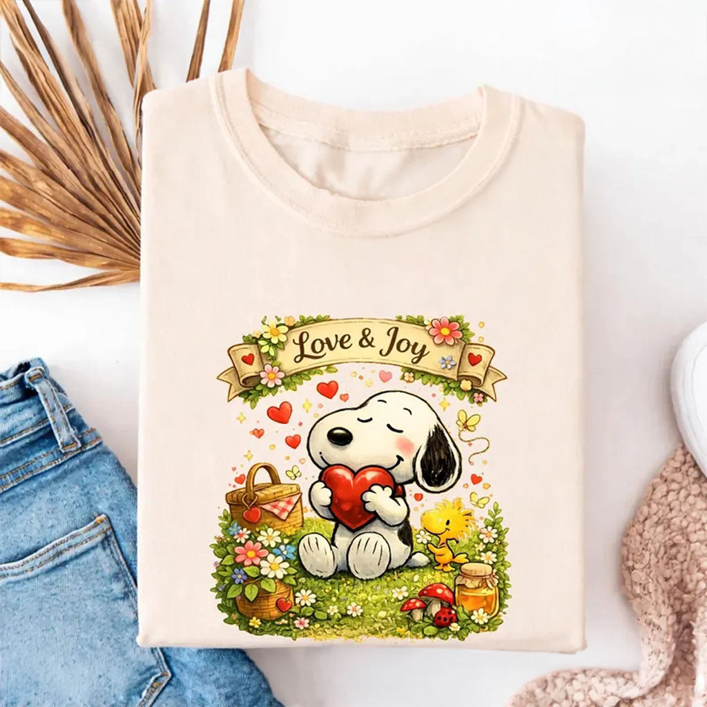 Snoopy Love Joy Shirt Cute Peanuts Dog Tee Vintage Cartoon Lover Gifts For Her - Merchluma