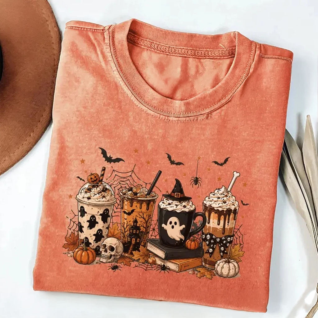 Halloween Coffee T-Shirt Cute Fall Shirt Iced Coffee Lover Gift Spooky Season Gifts Ideas - Merchluma