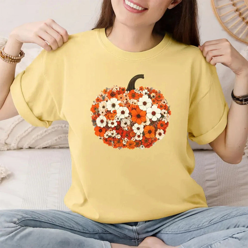 Autumn Floral Pumpkin Halloween T-Shirt Boho Shirt Gift Ideas For Sisters - Merchluma