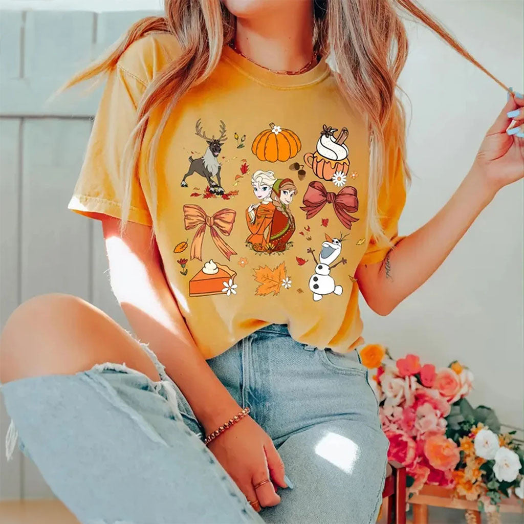 Frozen Coquette Fall Shirt D Princess Elsa And Anna Pumpkin Bow Tee Thanksgiving Gift For Her - Merchluma