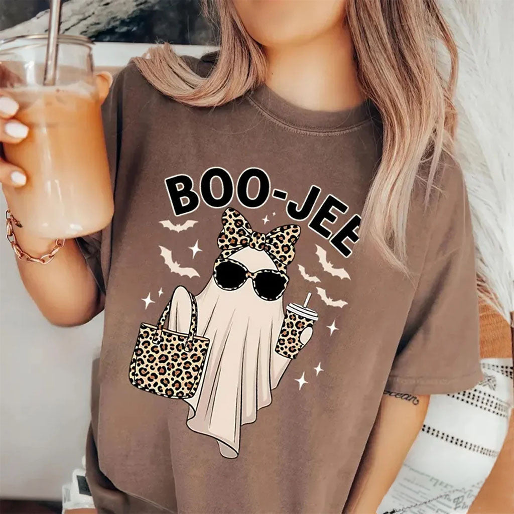 Boo Jee Ghost Leopard Pattern Shirt Funny Halloween Shirt Spooky Season Hall Clothing Gifts - Merchluma