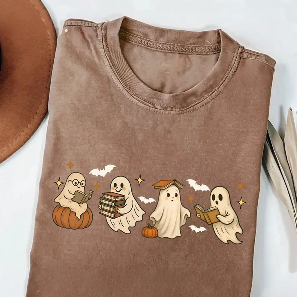 Ghost Reading Book Shirt Halloween Apparel Cute Gifts For Book Lover - Merchluma