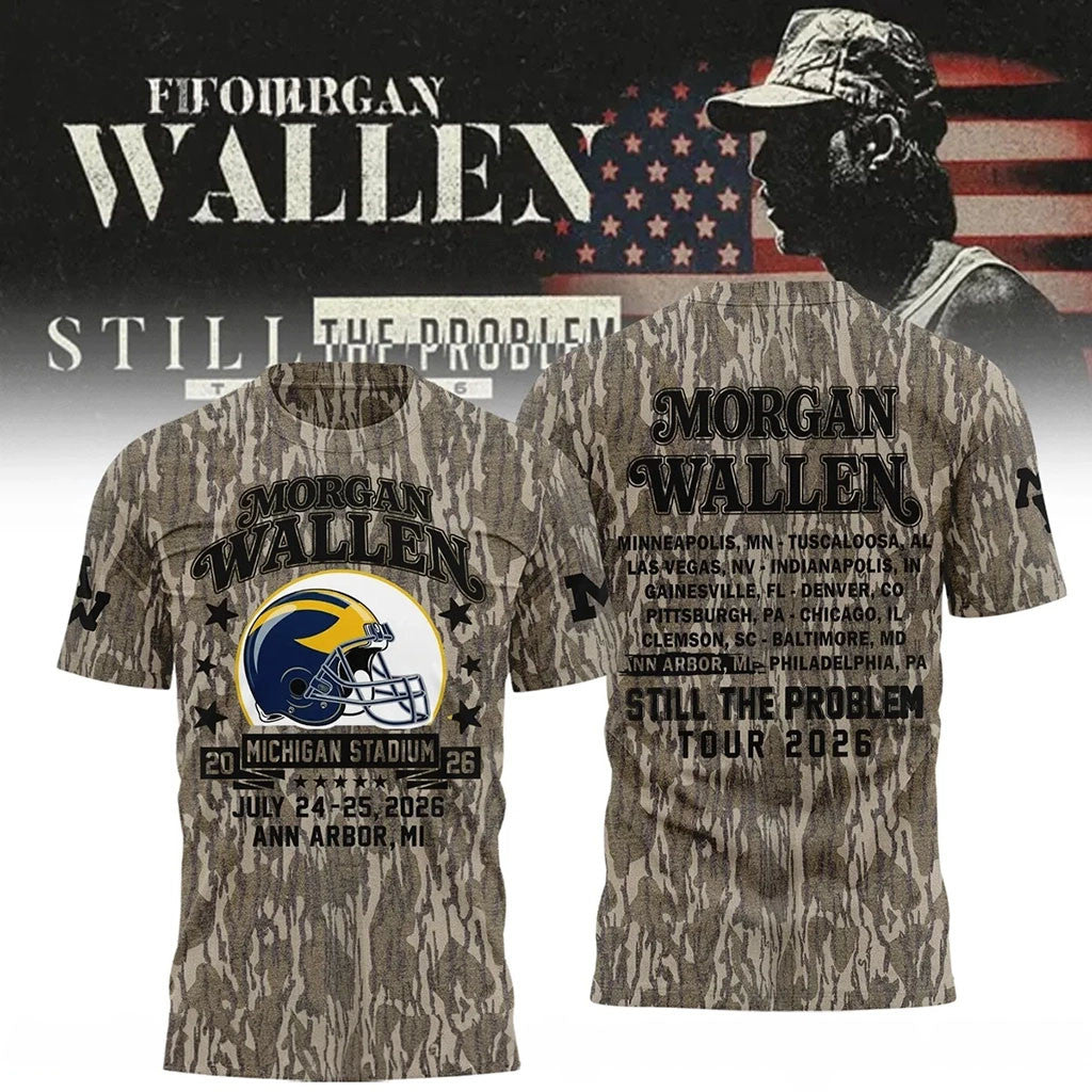 MW X Michigan Wolverines Football Still The Problem Tour 2026 T-Shirt Morgan Wallen Merch Camo - Merchluma
