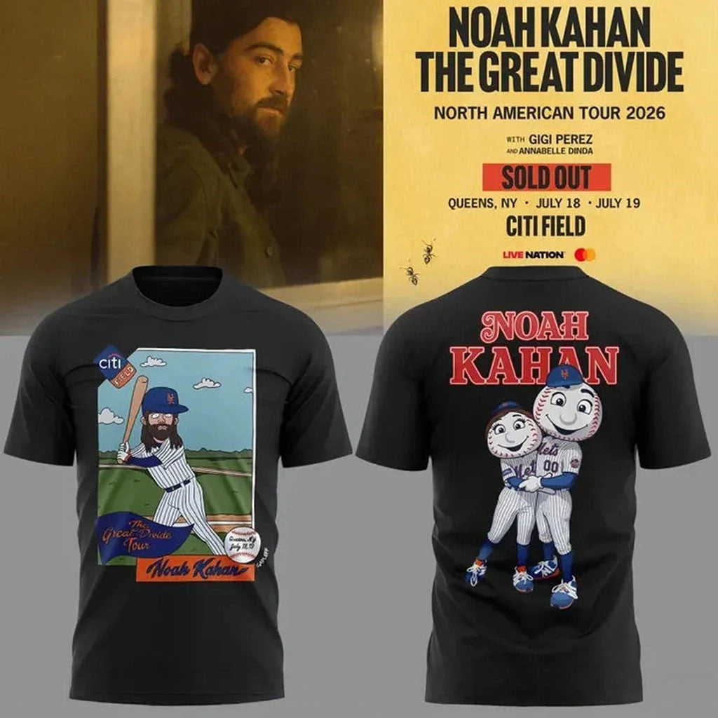 Noah Kahan X New York Mets Merch NK The Great Divide Tour 2026 T-Shirt Fan Concert Outfits - Merchluma