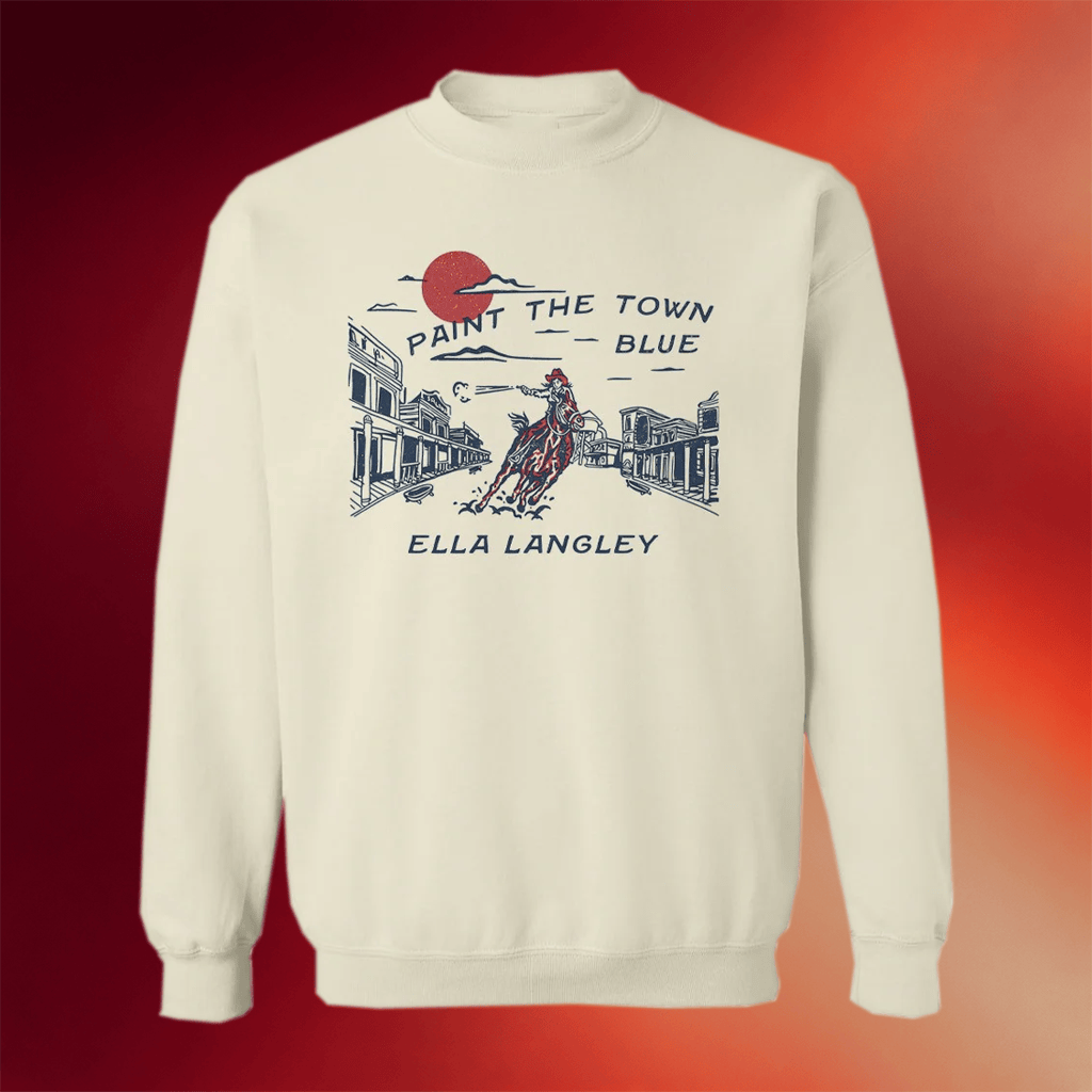 Ella Langley Merch 2026 Paint The Town Blue Crewneck Ella Langley Sweatshirt Music Fan Gifts - Merchluma