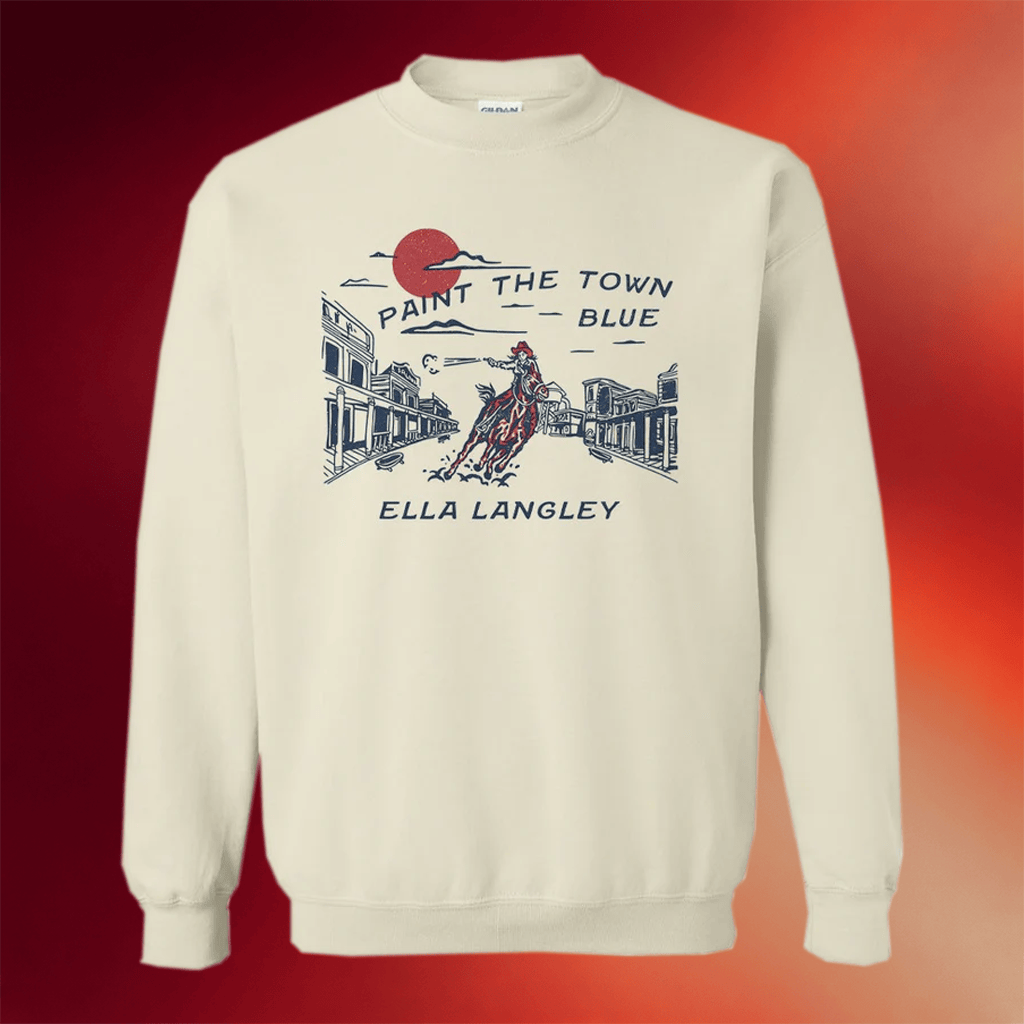 Ella Langley Merch 2026 Paint The Town Blue Sweatshirt Ella Langley Crewneck Fan Gifts - Merchluma