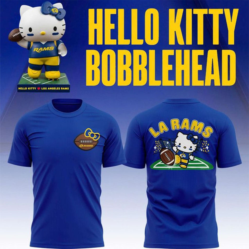 Los Angeles Rams Hello Kitty Bobblehead 2026 T-Shirt LA Rams Merch Cute Gift For Football Fans - Merchluma