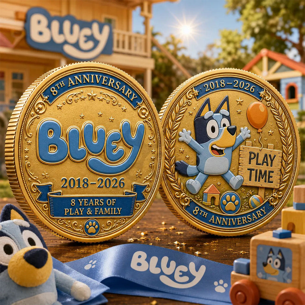 Bluey 8th Anniversary Commemorative Coin 2026 8 Years Of Play And Family Bluey Merch Gifts - Merchluma