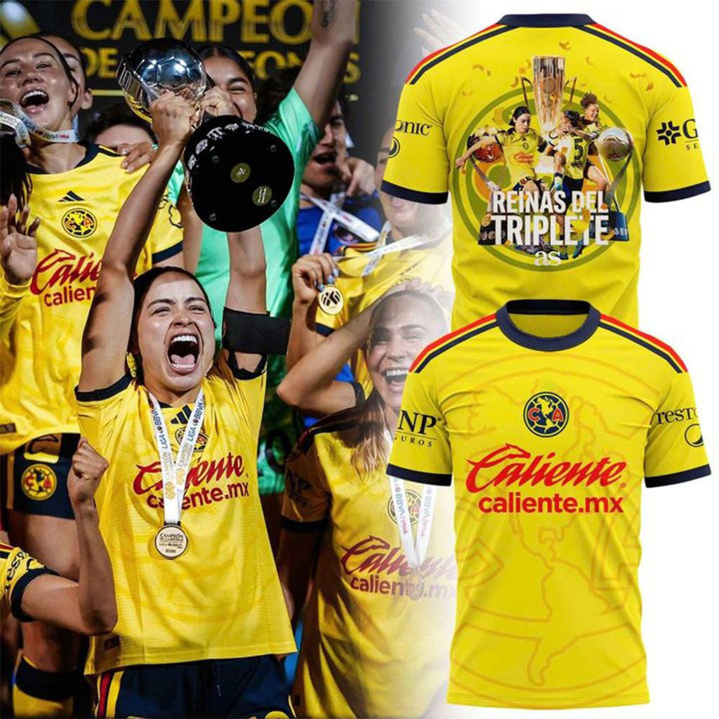 Club America Femenil Yellow Club Reinas Del Triplete 2026 Shirt Club America Merch Fan Gifts - Merchluma