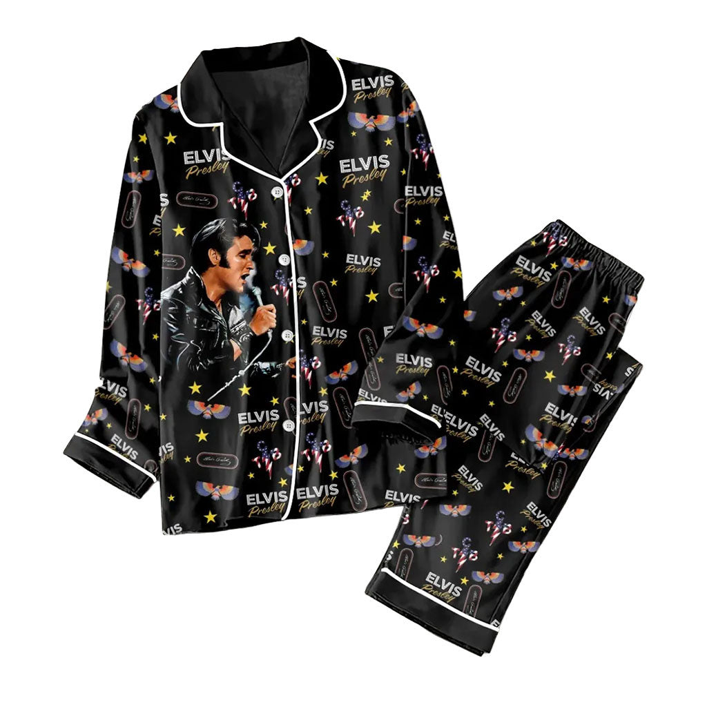 Elvis Presley Premium Black Pajama Set 2026 Elvis Presley Merch Present For Mom - Merchluma