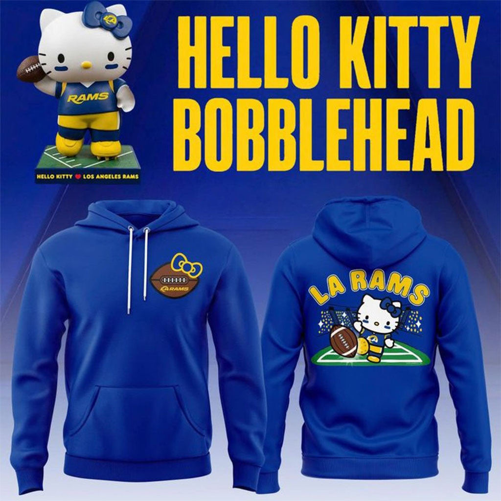 Los Angeles Rams Hello Kitty Bobblehead 2026 Hoodie LA Rams Merch Cute Gift For Game Day - Merchluma