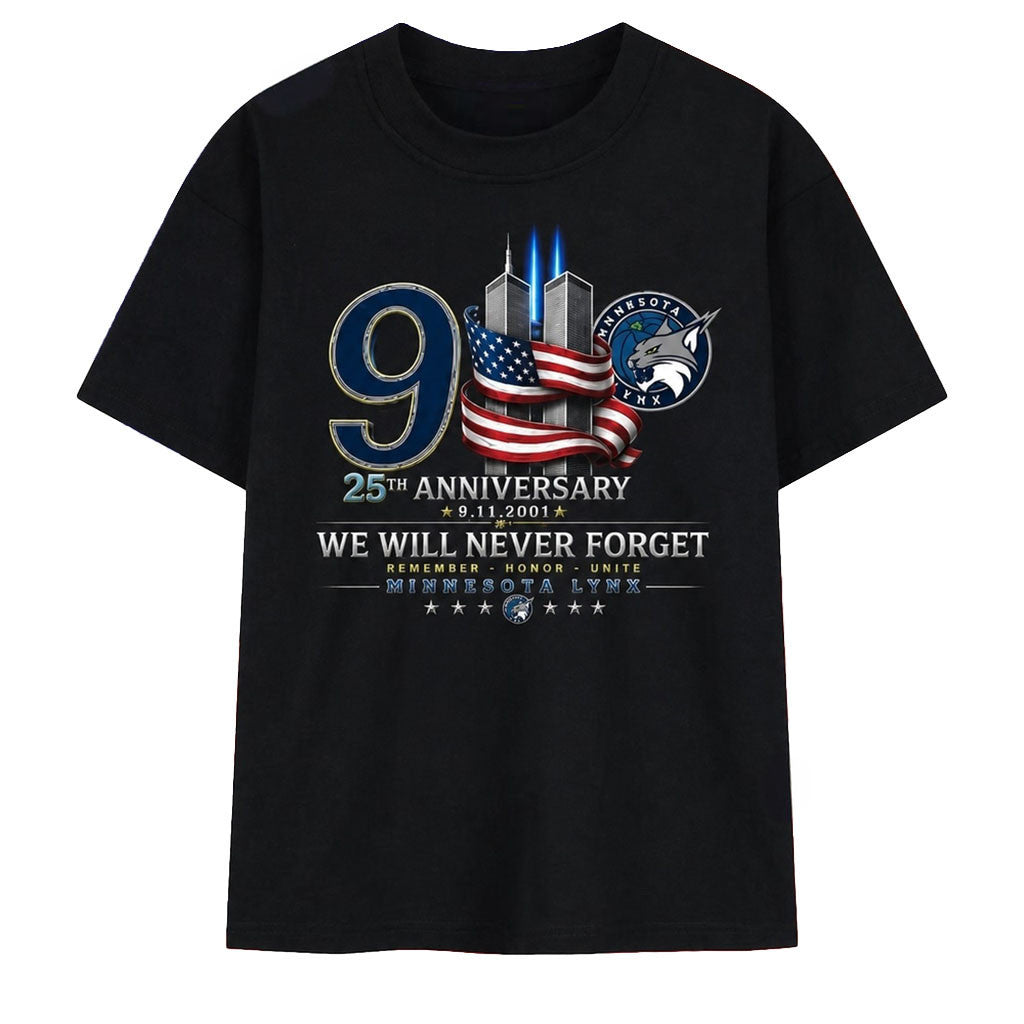 Minnesota Lynx 911 25th Anniversary We Will Never Forget T-Shirt MN Lynx Merch Patriotic Gifts - Merchluma