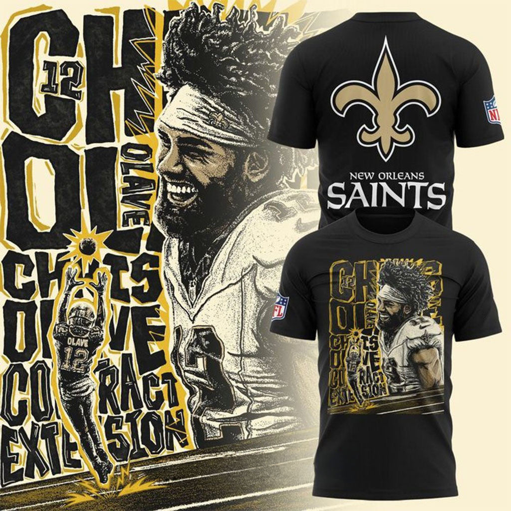 New Orleans Saints Chris Olave #12 Contract Extension Black Shirt Saints Merch Football Fan Gift - Merchluma