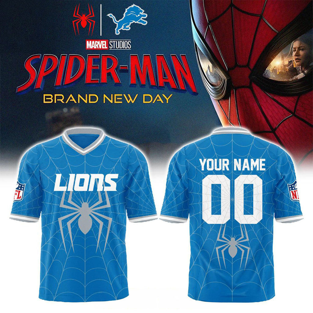 Personalized Detroit Lions Spider Man 2026 Brand New Day Football Jersey Fan Merch Him Gifts - Merchluma
