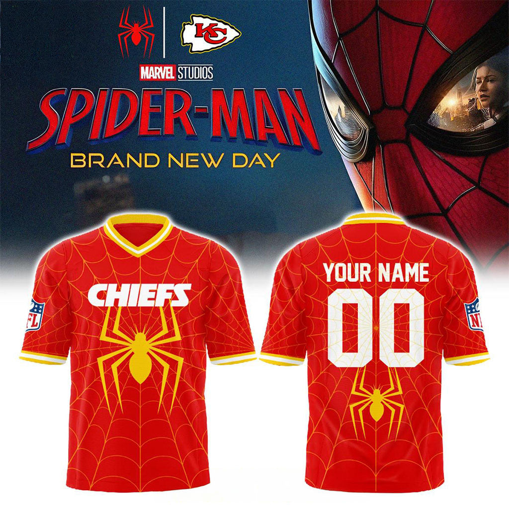 Personalized Kansas City Chiefs Spider Man 2026 Brand New Day Football Jersey KC Chiefs Merch - Merchluma