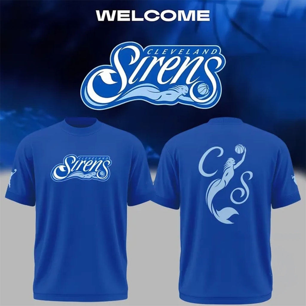 Cleveland Sirens Merch 2028 WNBA Expansion Team Cleveland Sirens Unveils Branding Blue Shirt - Merchluma