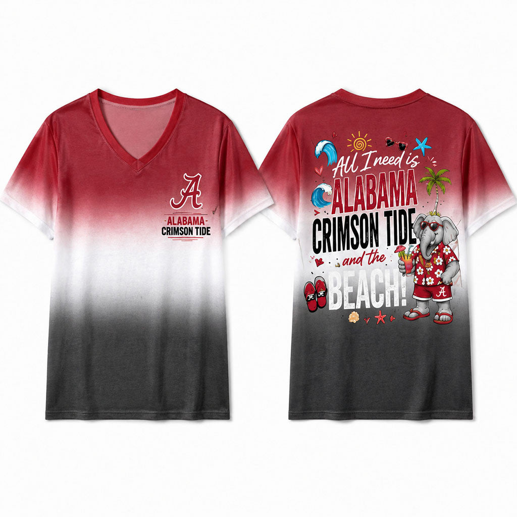 Alabama Crimson Tide Merch Tropical Beach Vibes V-Neck Shirt Gift For Game Day - Merchluma
