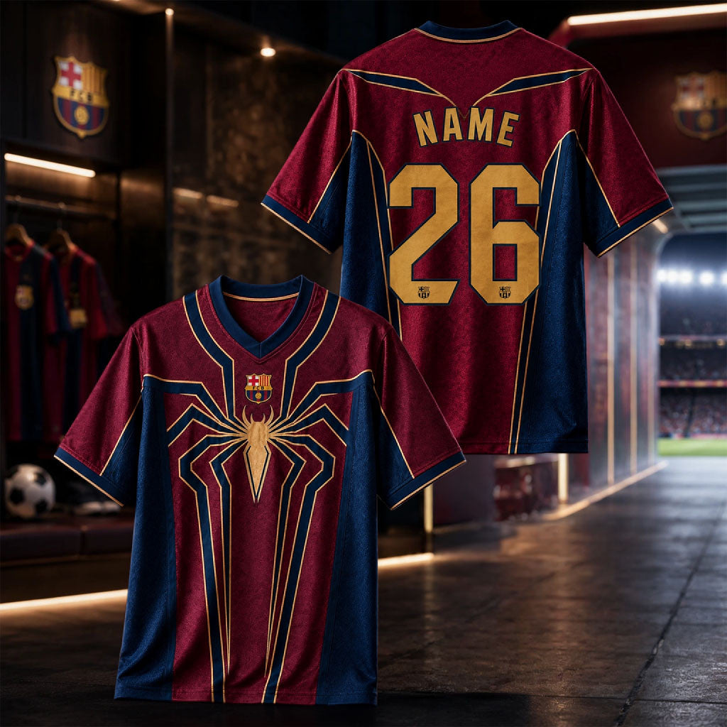 Personalized FC Barcelona X Spider-Man Brand New Day 2026 Jersey Fan Merch Gift For Him - Merchluma