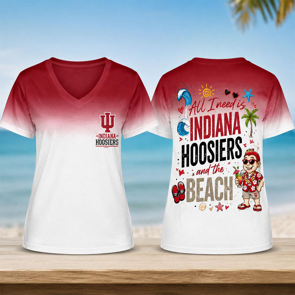 Indiana Hoosiers Tropical Beach Vibes V-Neck Shirt 2026 Indiana Hoosiers Merch Gifts For Fans - Merchluma