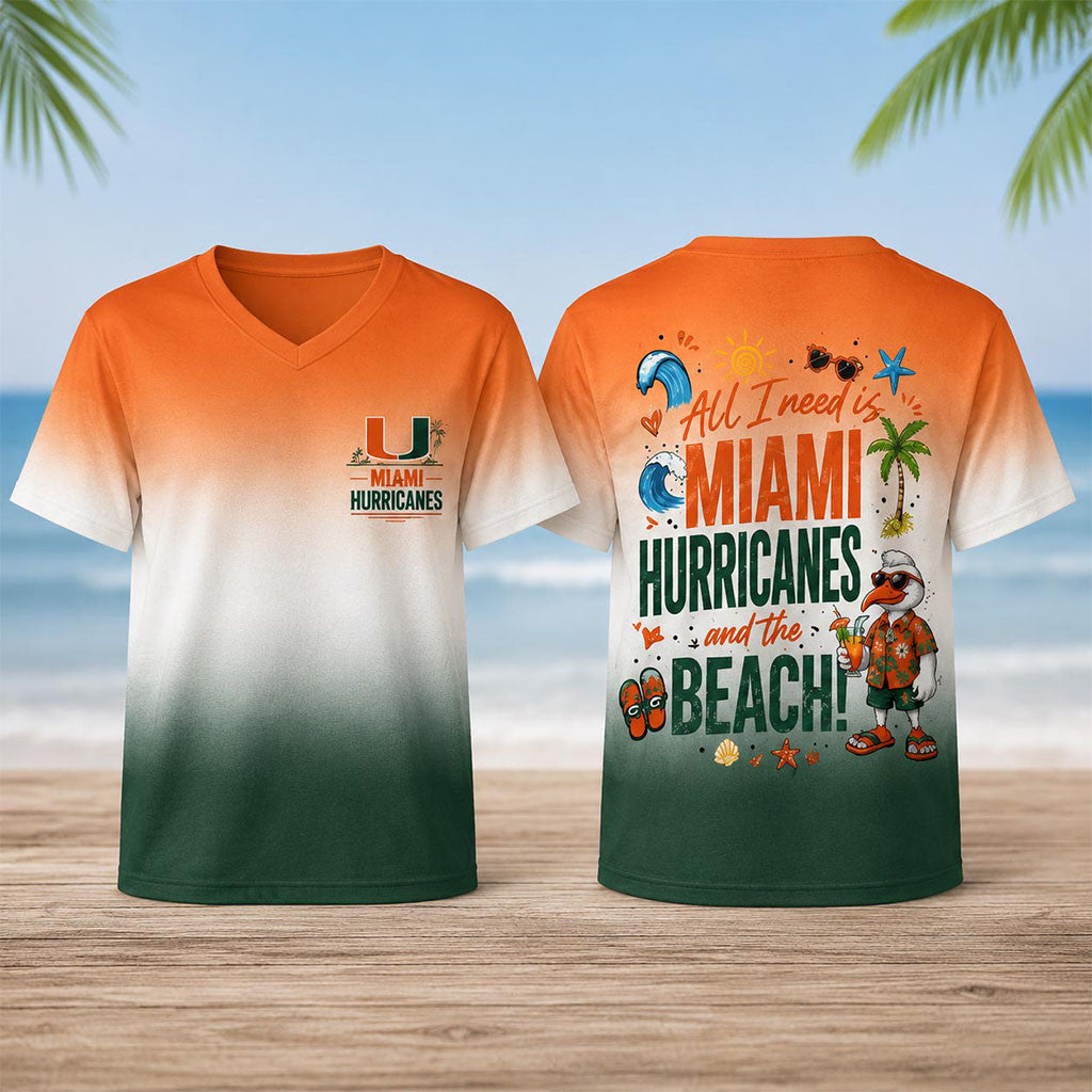 Miami Hurricanes Tropical Beach Vibes V-Neck Shirt Miami Hurricanes Merch Summer Gifts - Merchluma