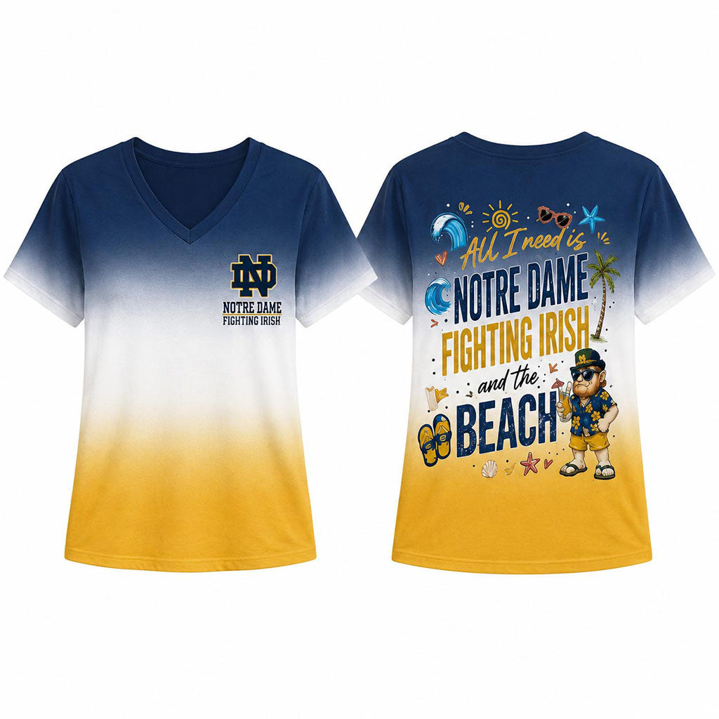 Notre Dame Fighting Irish Tropical Beach Vibes V-Neck Shirt Notre Dame Merch Gift For Summer - Merchluma