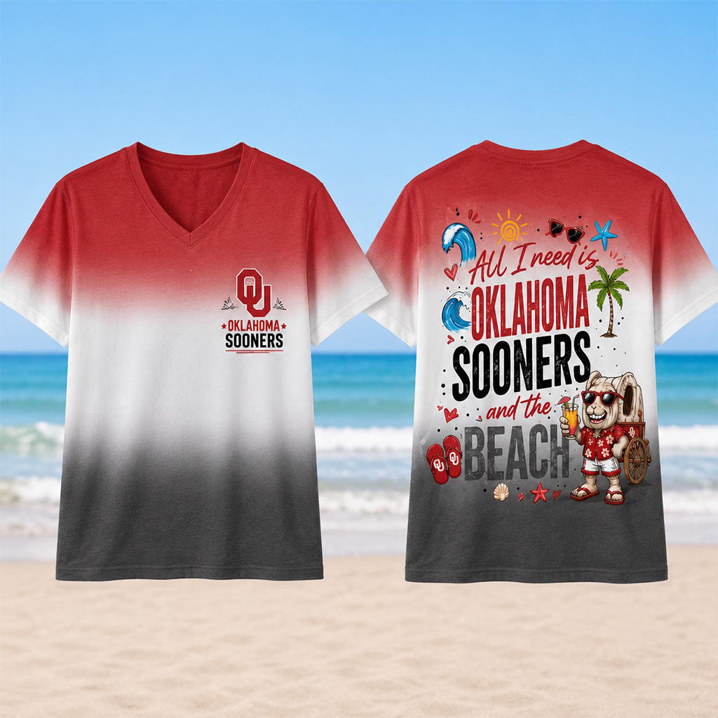 Oklahoma Sooners Tropical Beach Vibes V-Neck Shirt 2026 Oklahoma Sooners Merch Summer Gifts - Merchluma
