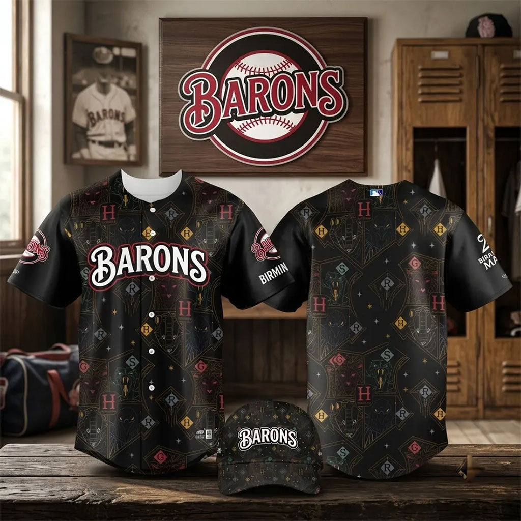 Birmingham Barons X Harry Potter Night Black Baseball Jersey Birmingham Barons Merch Fan Gifts - Merchluma