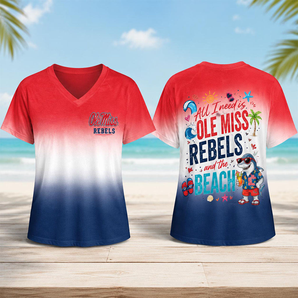 Ole Miss Rebels 2026 Tropical Beach Vibes V-Neck Shirt 2026 Ole Miss Rebels Merch Gifts - Merchluma