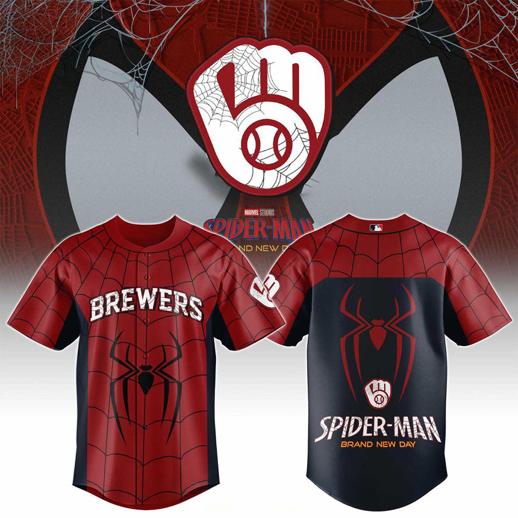 Milwaukee Brewers X Spider-Man Brand New Day 2026 Theme Game Jersey Milwaukee Brewers Merch - Merchluma